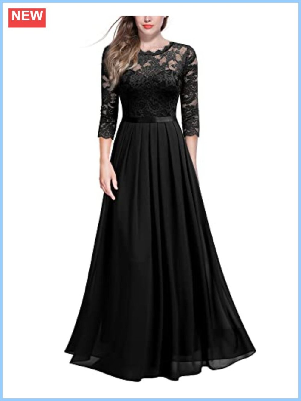 Elegant Floral Lace 3/4 Sleeve Bridesmaid Formal Maxi Dress